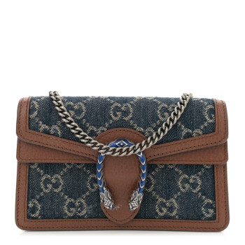 GUCCI New Denim GG Monogram Dollar Calfskin Enamel Super Mini Dionysus Shoulder Bag Blue Tea Cuir Epilog Electric Blue