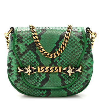 GUCCI Snakeskin Tigrette Shoulder Bag Green
