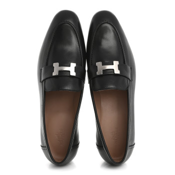 HERMES Goatskin Womens Paris Loafers 41 Black