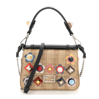 FENDI Paglia Vitello Dolce Paillettes Flowerland Studded Striped Micro Double Baguette Natural Multicolor