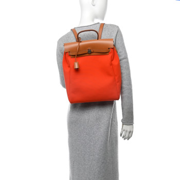 HERMES Military Toile Vache Hunter Herbag a Dos Zip Retourne Backpack Orange Mecano Fauve