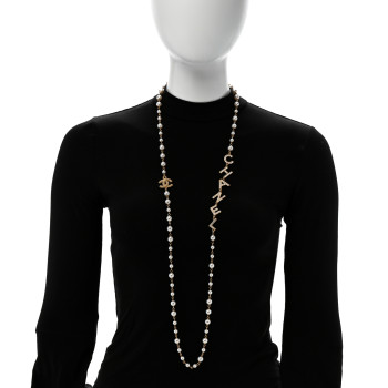 CHANEL Pearl Crystal 90's Icon CC Necklace Gold