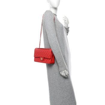 CHANEL Lambskin Quilted Medium Double Flap Red
