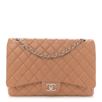 CHANEL Caviar Quilted Maxi Double Flap Dark Beige