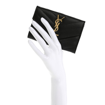 SAINT LAURENT Grain De Poudre Matelasse Chevron Small Monogram Envelope Wallet Black