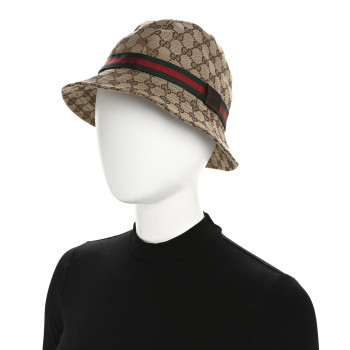 GUCCI Monogram Web Bucket Hat L Brown Brown