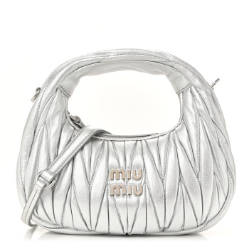 MIU MIU Metallic Nappa Matelasse Mini Wander Hobo Cromo