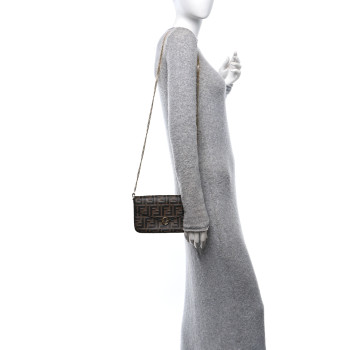 FENDI Vitello Soft F is Fendi Bi-Color FF 1974 Embossed Envelope Wallet On Chain with Pouches Maya Black