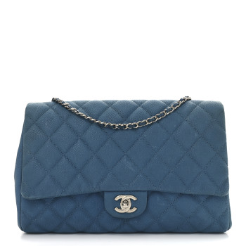 CHANEL Iridescent Caviar Quilted Clutch With Chain Flap Blue