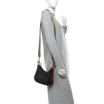 GUCCI Aria Calfskin Web Small Attache Shoulder Bag Black