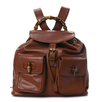 GUCCI Calfskin Bamboo Backpack Brown