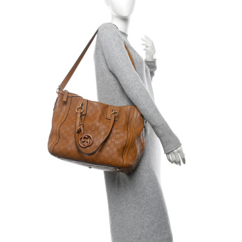 GUCCI Guccissima Medium GG Charm Satchel Brown