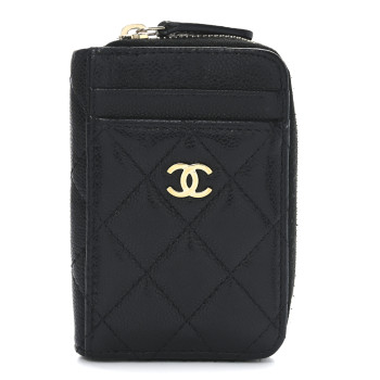 CHANEL Caviar Quilted Zip Card Holder Black
