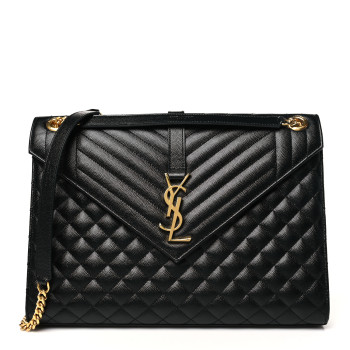 SAINT LAURENT Grain De Poudre Textured Mixed Matelasse Large Triquilt Monogram Satchel Black