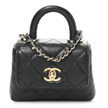 CHANEL Caviar Quilted Nano Coco Handle Clutch With Chain Black