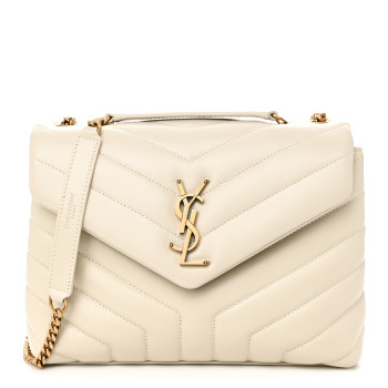 SAINT LAURENT Calfskin Y Quilted Monogram Small Loulou Chain Satchel Crema Soft