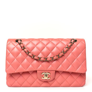 CHANEL Iridescent Lambskin Quilted Medium Double Flap Pink