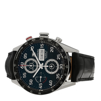 TAG HEUER Stainless Steel Alligator 43mm Carrera Calibre 16 Chronograph Automatic Watch Black CV2A10