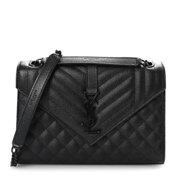 SAINT LAURENT Grain De Poudre Textured Mixed Matelasse Triquilt Medium Monogram Monochrome Satchel Black