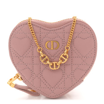 CHRISTIAN DIOR Calfskin Cannage Dioramour Caro Heart Pouch With Chain Old Rose