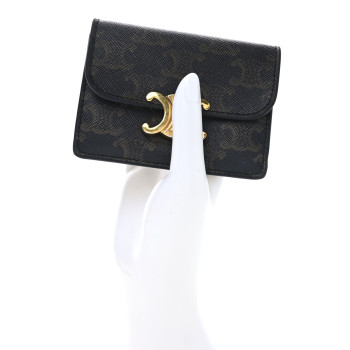 CELINE Triomphe Canvas Calfskin Flap Card Holder Tan
