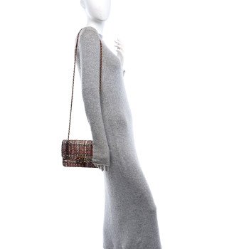 CHANEL Tweed Quilted Flap Red Multicolor
