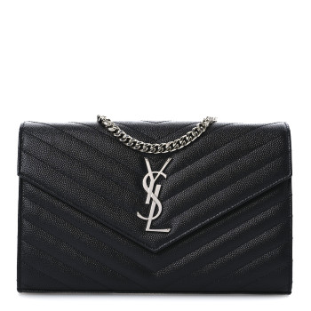 SAINT LAURENT Grain De Poudre Matelasse Chevron Monogram Chain Wallet Black