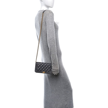 CHANEL Caviar Quilted Boy Wallet On Chain WOC Grey
