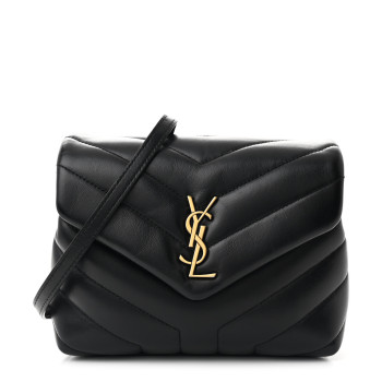 SAINT LAURENT Calfskin Y Quilted Monogram Toy Loulou Crossbody Bag Black