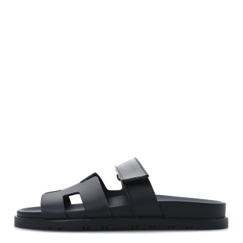 HERMES Calfskin Womens Chypre Sandals 37 Black