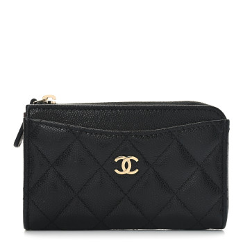 CHANEL Caviar Quilted CC Zip Around Card Holder Black