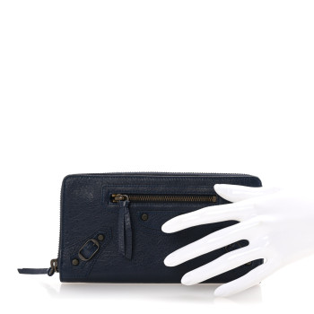 BALENCIAGA Agneau Classic Hardware Continental Zip Around Wallet Bleu Obscur