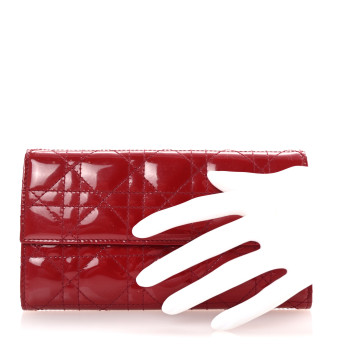 CHRISTIAN DIOR Patent Cannage Lady Dior Rendezvous Wallet On Chain Red