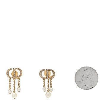 CHRISTIAN DIOR Pearl Crystal Tribal CD Drop Earrings Gold