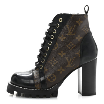 LOUIS VUITTON Patent Calfskin Monogram Star Trail Ankle Boots 36.5 Black