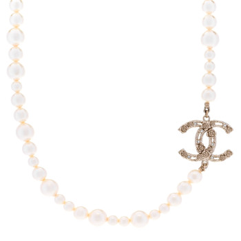 CHANEL Pearl Crystal CC Camellia Short Necklace Gold