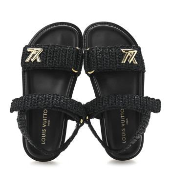LOUIS VUITTON Raffia Sunset Comfort Flat Sandals 36.5 Black