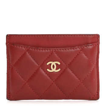 CHANEL Lambskin Quilted Card Holder Red