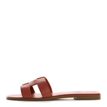 HERMES Box Calfskin Oran Sandals 39 Rouge Tomette