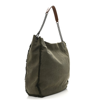 CHANEL Canvas Sequins Cubano Trip Hobo Khaki