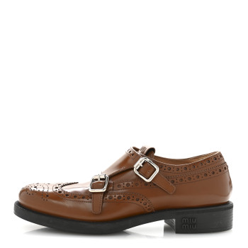 MIU MIU X CHURCH'S Calfskin Double Monk Loafer 37 Tabacco