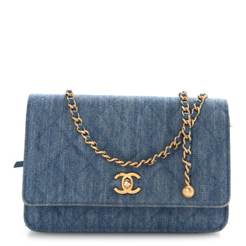CHANEL Denim Quilted CC Pearl Crush Wallet on Chain WOC Blue
