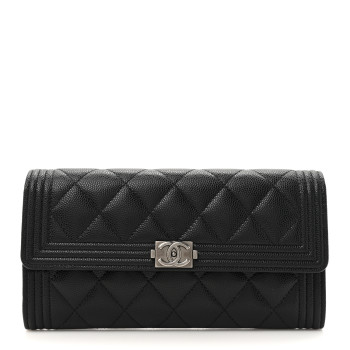 Caviar Quilted Long Boy Flap Wallet Black