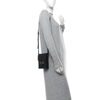 GUCCI Boarded Plutone Calfskin Mini Horsebit 1955 Crossbody Bag Black