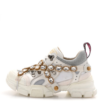 GUCCI X SEGA Mesh Calfskin Suede Removable Crystals Womens Flashtrek Sneakers 38 Great White
