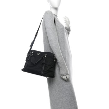 PRADA Tessuto Nylon Calfskin Dome Satchel Black