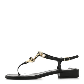 CHANEL Lambskin Metal Heart Thong Sandals 39 Black