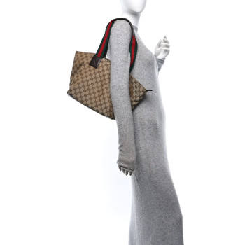 GUCCI GG Monogram Medium Web Handle Bucket Tote Dark Brown
