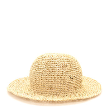 CHANEL Straw Wide Brim Hat L Beige
