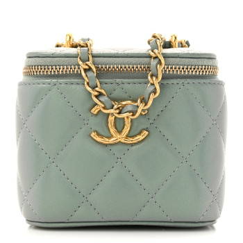 CHANEL Metallic Lambskin Quilted Dynasty Mini Vanity Case With Chain Grey